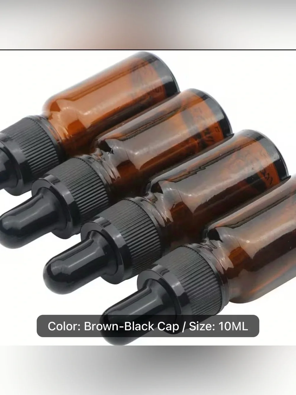 Eight (8) Amber Glass Dropper Bottle with Black Dropper Cap - 10ml vials